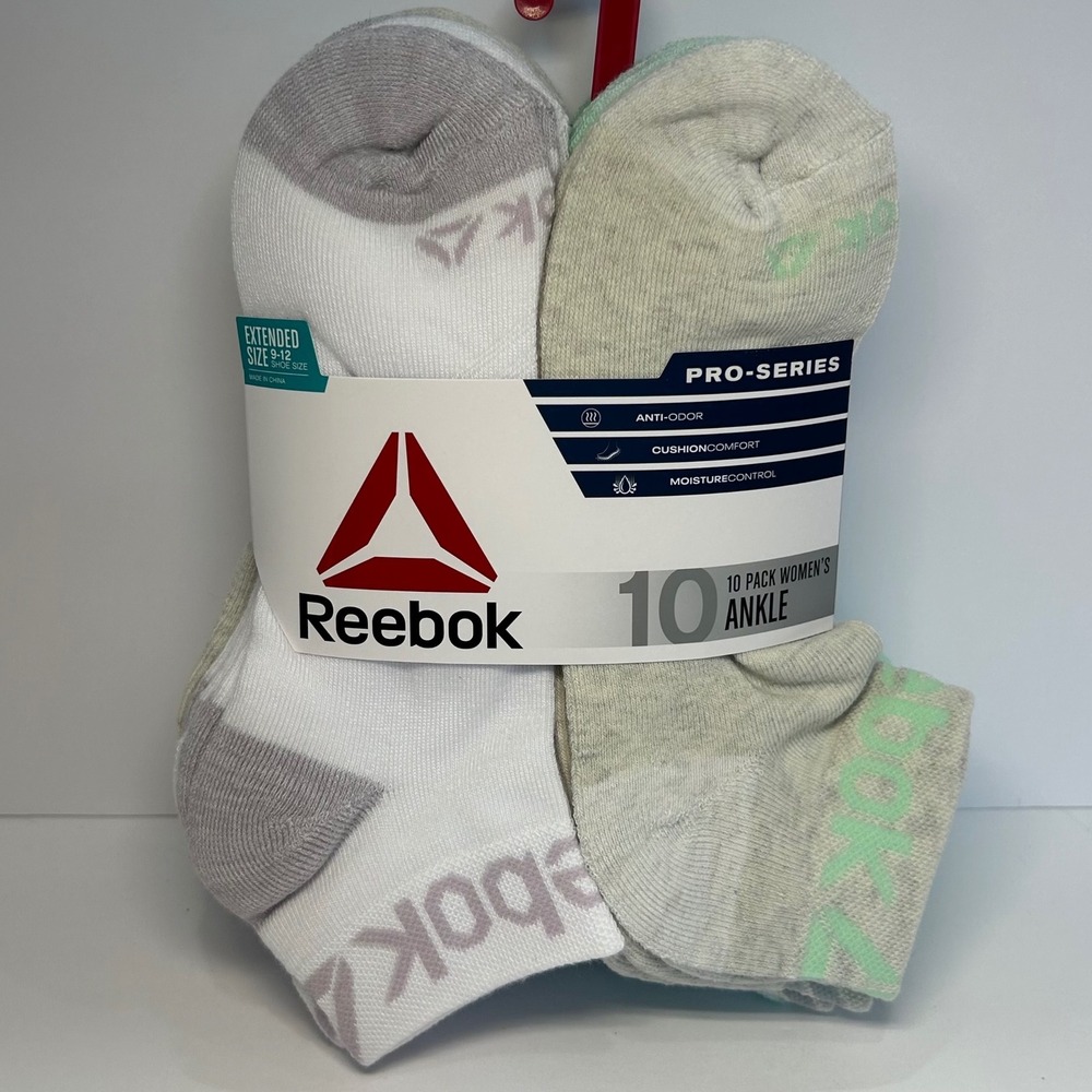 Reebok Womens Ankle Socks 10 Pack Pro-Series White Multi Size 9-12 Brand New